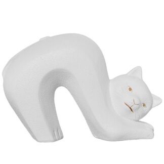 Figura Gato Ceramica 36x25cm Blanco/oro Acabado Arena 36x14x25cm