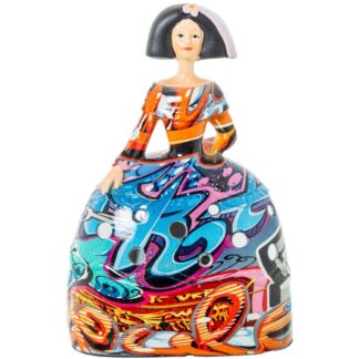 Figura Menina 21cm Resina Grafiti Multicolor 14x9x21cm