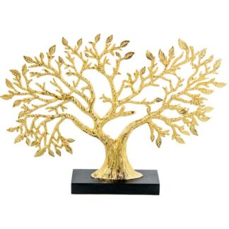 Figura Metal Árbol Dorado C/bae Madera Negro 38x7x28cm