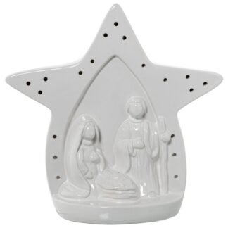 Figura Natividad C/estrella Ceramica Blanco Brillo 31x16x31cm