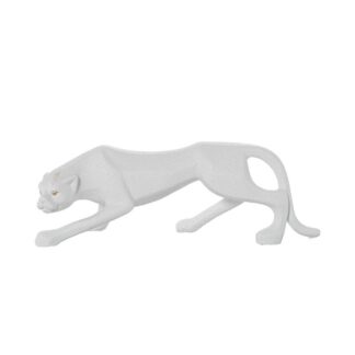 Figura Pantera Cerámica 38cm Blanco Arena/dorado 38x12x14cm