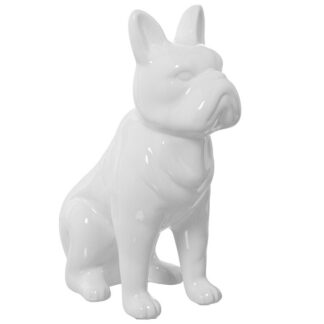 Figura Perro Cerámica Blanco Brillo 14x26x33cm