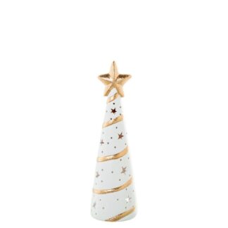 Figura Portavelas Ceramica 38cm Pino C/estrella Blanca/oro Ø11x38cm