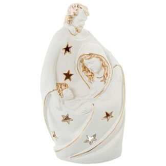 Figura Portavelas Cerámica Natividad Blanca/oro 16x11x28cm