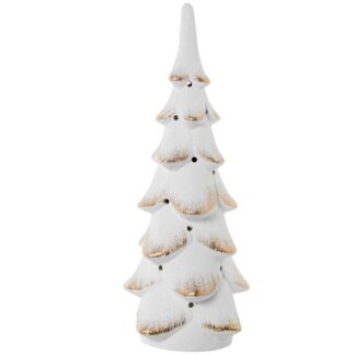 Figura Portavelas Cerámica Pino 46cm Blanco/oro Ø17x46cm