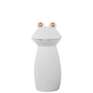 Figura Rana Ceramica 31cm Blanco/oro Acabado Arena 13x31cm