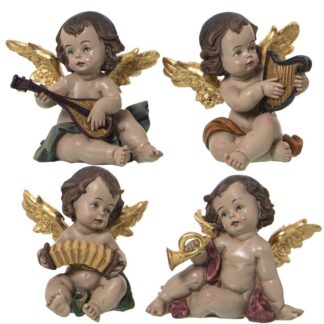 Figura Resina Ángel Músico Sentado 9x6x8cm Aprox.