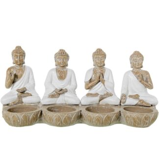 Figura Resina Budas C/palmatorias 22x8x11cm