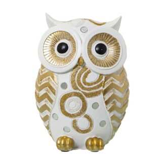 Figura Resina Búho Blanco/dorado 12x8x17cm