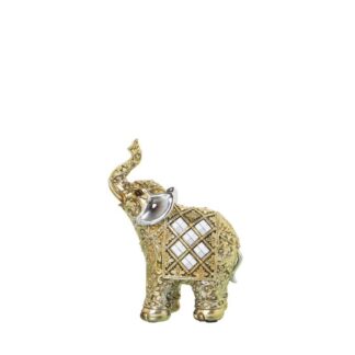 Figura Resina Elefante Doradoc/espejos 11x6x16cm