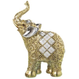Figura Resina Elefante Doradoc/espejos 21x10x30cm