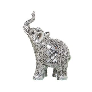 Figura Resina Elefante Plateado C/espejos 17x8x23cm