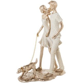 Figura Resina Familia C/perro Beige Arena/dorado 19x10x26,5cm