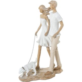 Figura Resina Familia C/perro Blanca/beige 19x10x26,5cm