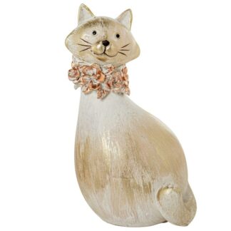 Figura Resina Gato Blanca/dorada 11,5x11,5x20cm