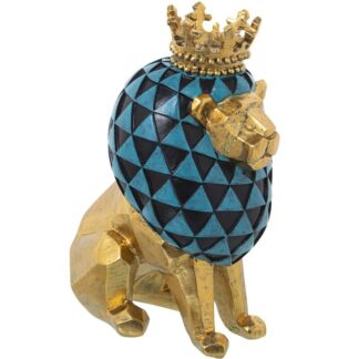 Figura Resina León Dorado/azul 13x19x26cm