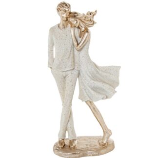 Figura Resina Pareja Beige Arena/dorado 12,5x7,5x26,5cm