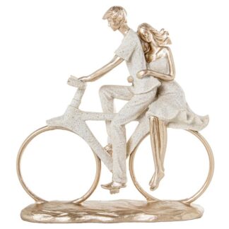 Figura Resina Pareja Bicicleta Beige Arena/dorado 24x8x25cm