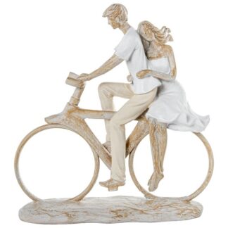 Figura Resina Pareja Bicicleta Blanca/beige 24x8x25cm