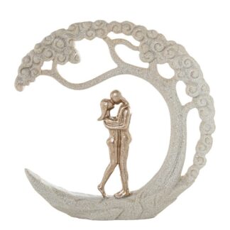 Figura Resina Pareja C/árbol Beige Arena/dorado 21x4,5x21cm
