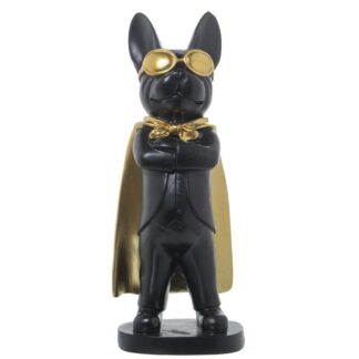 Figura Resina Perro Bull Dogc/gafas Y Capa 13x12x33cm