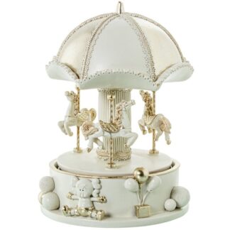 Figura Resina Tio Vivo Blanco/dorado Musical Ø12x17cm Funciona A Cuerda