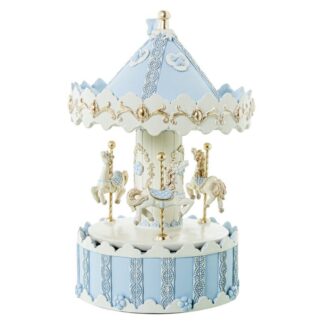 Figura Resina Tiovivo Azul Musical Ø12x19cm Funciona A Cuerda