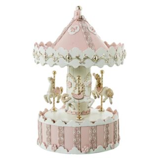 Figura Resina Tiovivo Rosa Musical Ø12x19cm, Funciona A Cuerda