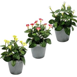Flores Articiales Campanillas C/hojas Verdes En Maceta 11x15x22cm Surtidas