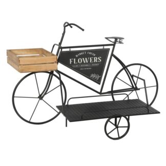 Jardinera Metal Negro Triciclo C/bandeja Madera 131x62x83,5cm