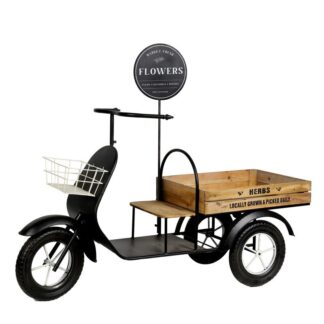Jardinera Metal Negro Trimoto C/bandeja Madera Abeto 135x44x106cm