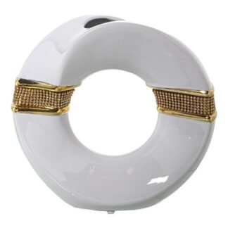 Jarrón Aro Cerámica Blanco/oro C/brillos Oro 23x10x22cm