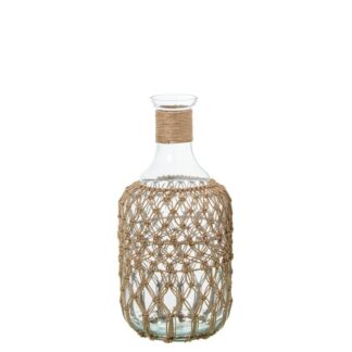 Jarrón Botella 38cm Cristal C/cuerda Ø19x38cm