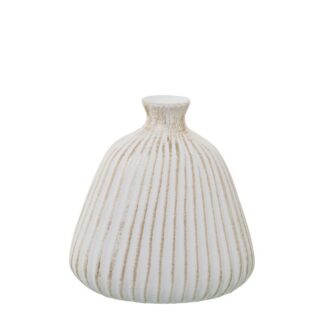 Jarrón Botella Surcos 26cm Cerámica Blanco Mate/dorado 24x17x26cm