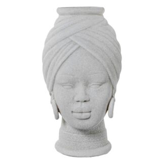 Jarrón Busto Cerámica Africana 30cm Blanco Textura Arena Ø19x30cm