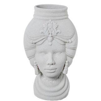 Jarrón Busto Cerámica Africana 40cm Blanco Textura Arena Ø20x40cm