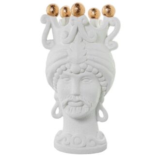 Jarrón Busto Cerámica Hombre C/corona Blanco Bolas Doradas 19x17x34cm