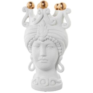 Jarrón Busto Cerámica Mujer C/corona Blanco Bolas Doradas 19x17x34cm