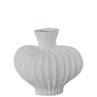 Jarron Ceramica 26cm Ondulado Blanco/oro Acabado Arena 28x16x26cm