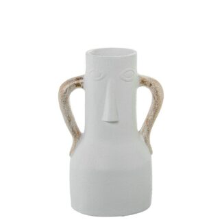 Jarrón Cerámica 30cm Blanco Rostro C/asas Doradas 19x15x30cm