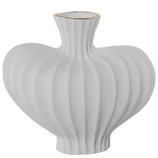 Jarron Ceramica 31cm Ondulado Blanco/oro Acabado Arena 34x19x31cm