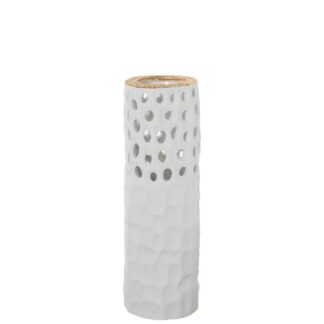 Jarrón Cerámica 34cm Calado Blanco Arena/oro Ø12x34cm