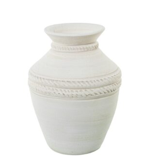 Jarrón Cerámica 35cm Blanco Arena Fina Ø26x35cm, Boca: Ø10/ø16cm