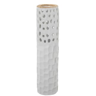 Jarrón Cerámica 45cm Calado Blanco Arena/oro 12x45cm