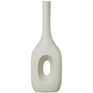 Jarron Ceramica Agujero 40cm Crema Rugosa 13x9x40cm