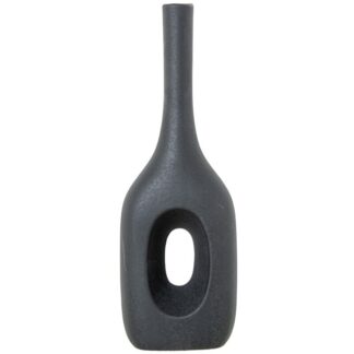 Jarrón Ceramica Agujero 40cm Negro 13x9x40cm