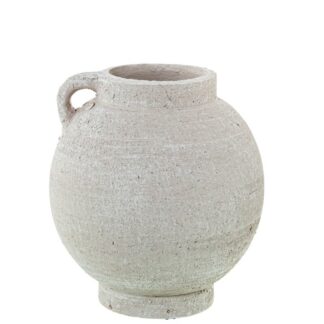 Jarrón Cerámica Blanca C/asa Ø23x25cm