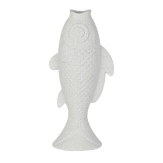 Jarrón Cerámica Blanca Pez 15x9x30cm