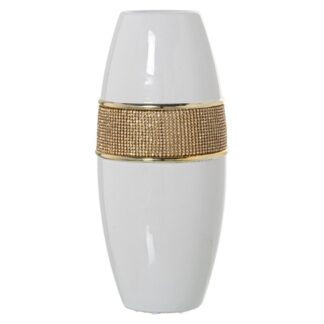 Jarrón Cerámica Blanco/oro C/brillos Oro Ø14x34cm