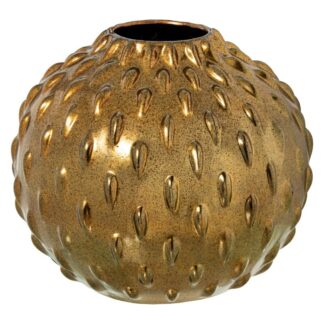 Jarrón Cerámica Bola Ø37x31cm Dorado Cuero Ø37x31cm